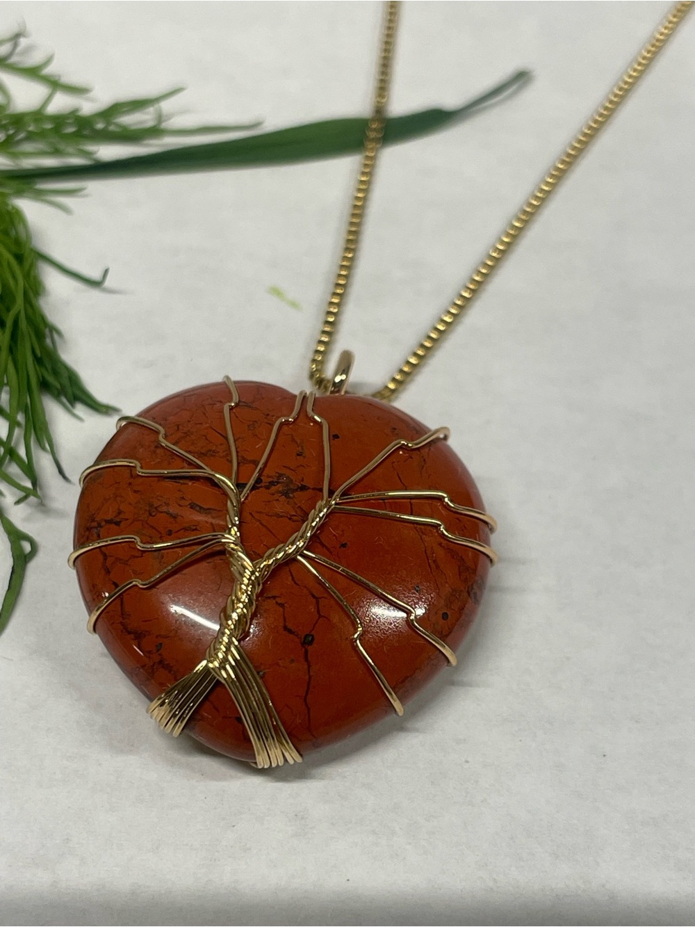 Gold Wire Tree of Life Red Jasper Necklace